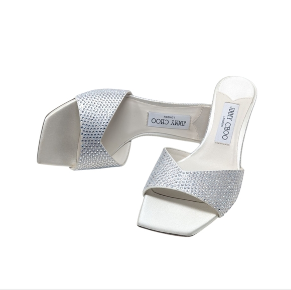 NIB Jimmy Choo Skye 70 Silver Crystal Kitten Heel Sandal Size EU 37.5 - Picture 3 of 12